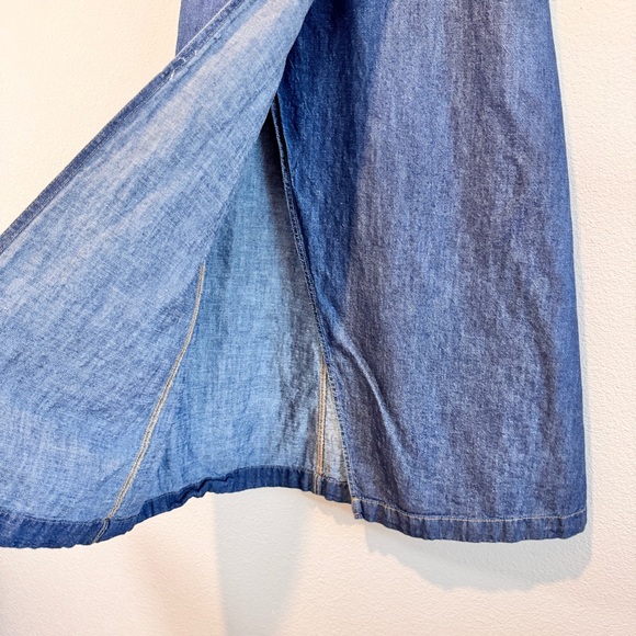 Zara Y2K Denim Midi Skirt Wrap Belted Buckle Blue Linen Blend A-Line Medium - Picture 6 of 10